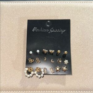 Gold and Pearl Earring Set